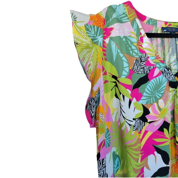 NWOT RACHEL Rachel Roy 2X Flutter Cap Sleeve Tropical Floral Tunic Pink Green - Picture 5 of 12
